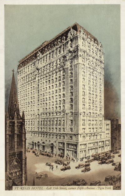 St Regis Hotel, East 55th Street en hoek 5th Avenue, New York City, VS (ingekleurde foto) door American Photographer