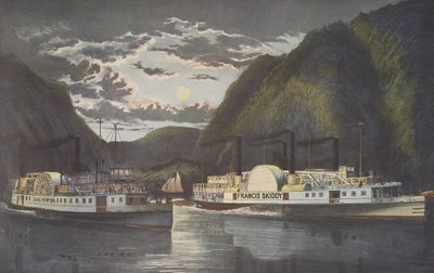 Een nacht op de Hudson - Door bij daglicht, uitgegeven 1864, Currier & Ives door American School