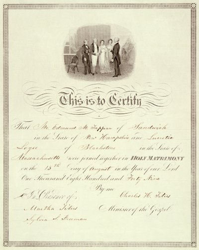 Een huwelijksakte van 1849 door American School