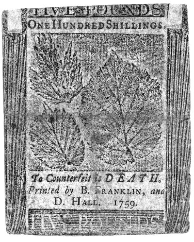 Een honderd shilling biljet gedrukt door B. Franklin en D. Hall, 1759 door American School