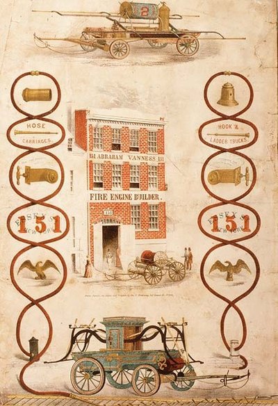 Advertentie voor Abraham Vanness, brandweermachinebouwer en maker van brandbestrijdingsapparatuur, uitgegeven door Geo. G. Gratacap, New York, ca. 1850 door American School