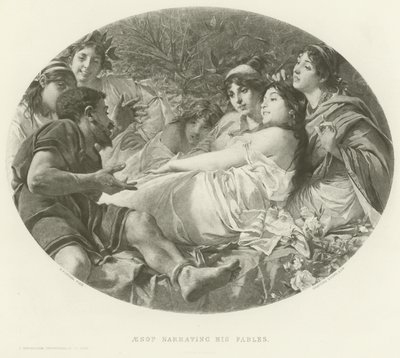 Aesopus vertelt zijn fabels (gravure) door American School