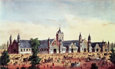 Agricultural Hall, Grand United States Centennial Exhibition, Fairmount Park, Philadelphia, uitgegeven door Currier en Ives, 1876 door American School