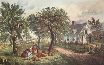 Amerikaans landhuis - Herfst, uitgegeven 1869, Currier & Ives door American School
