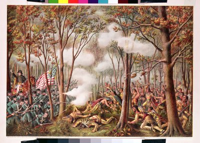 Aanval van de Native Americans bij de Tippecanoe River, Indiana Territory, 7 november 1811 door American School