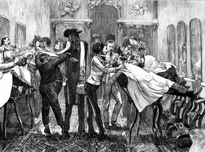 Kapperssalon in New York, 1870 door American School