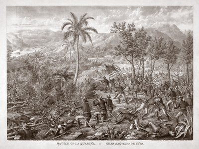 Slag bij La Quasina, bij Santiago de Cuba, pub. 1898 (gravure) door American School