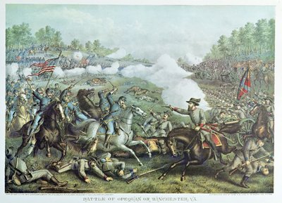Slag bij Opequan of Winchester, Virginia, gegraveerd door Kurz & Allison door American School