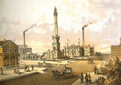 Chicago Water Works, uit Chicago Illustrated, met literaire beschrijvingen door James W. Sheahan, uitgegeven door Jevne & Almini, Chicago, 1866-67 door American School
