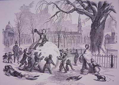 Kerst sneeuwbal, scène op Boston Common door American School