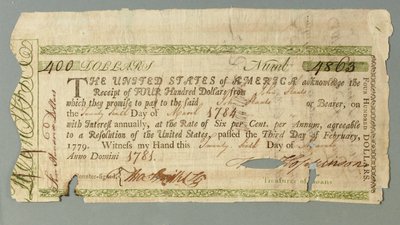 Continentaal Lening Kantoor Certificaat nummer 4863 ondertekend door Penningmeester Francis Hopkinson, 26 maart 1781 door American School