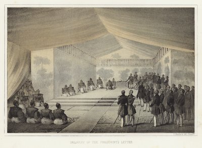 Overhandiging van de brief van de president, Kurihama, Japan, 14 juli 1853 door American School