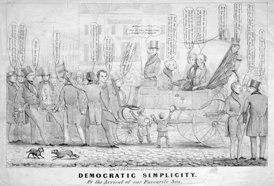 Democratische eenvoud, of, De aankomst van onze favoriete zoon, uitgegeven door H R Robinson, New York, c.1839 door American School