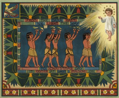 Egyptisch-thema Kerstkaart, toont hoe het Verleden leidde tot Jezus Christus door American School