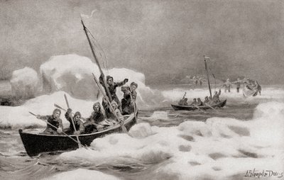 Elisha Kent Kane, leider van de Tweede Grinnell-expeditie van 1853, op zoek naar de verloren expeditie van kapitein Sir John Franklin in de Arctische gebieden, uit De Geschiedenis van Ons Land, gepubliceerd in 1905 (litho) door American School