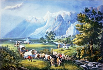 Emigranten die de vlaktes oversteken door American School