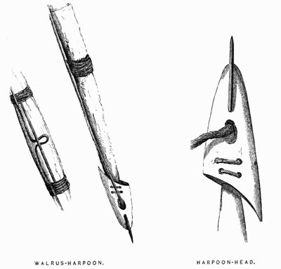 Eskimo Jachtgereedschap: Harpoenen - Elisha Kent Kane, Arctic Explorations in the Years 1853-1855, vol. 1, p. 412, Philadelphia door American School