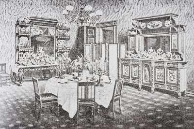 Eetkamer van de familie in het Witte Huis in de jaren 1890, Washington D.C., Verenigde Staten van Amerika door American School