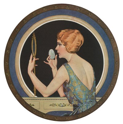 Flapper brengt make-up aan in een spiegel door American School