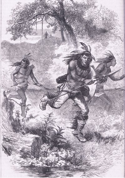 Vlucht van de Indianen na het bloedbad, illustratie uit Cassell