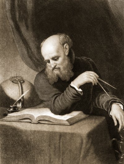 Galileo met kompas en diagrammen, ca. 1880 door American School