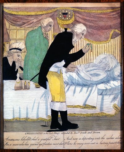 George Washington in zijn laatste ziekte, bijgestaan door dokters Craik en Brown, 1799 door American School