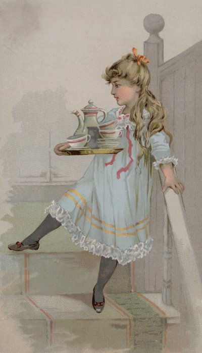 Meisje dat een Pot Koffie op een Dienblad Draagt door American School