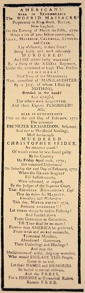 Pamflet over de vrijspraak van kapitein Preston en zes soldaten na hun proces in oktober 1771 door American School