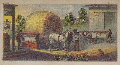 Hooi wordt gewogen op een Fairbanks standaardweegschaal (chromolitho) door American School