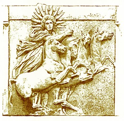 Helios op zijn wagen, illustratie uit History of Greece door Victor Duruy, gepubliceerd 1890 door American School
