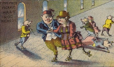 Varkens rolschaatsen door American School