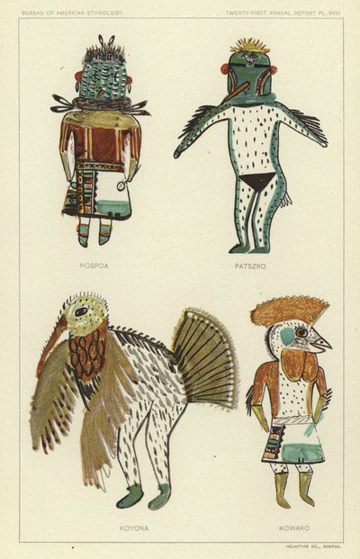 Hospoa, Paszro, Koyona, Kowako (kleurenlitho) door American School