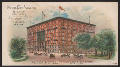 Hotelhandelskaart (gekleurde gravure) door American School