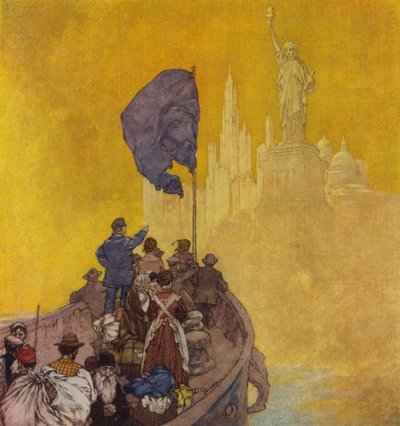 Immigranten, aangekomen in New York (litho) door American School