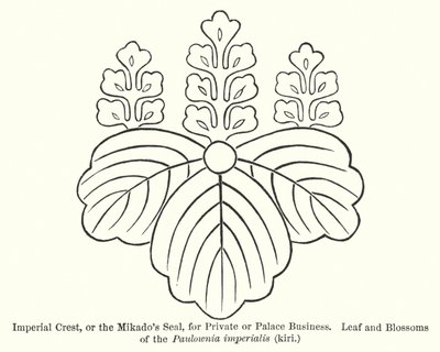 Keizerlijk Wapen, of het Zegel van de Mikado, voor Privé- of Paleiszaken, Blad en Bloesems van de Paulownia imperialis, kiri door American School