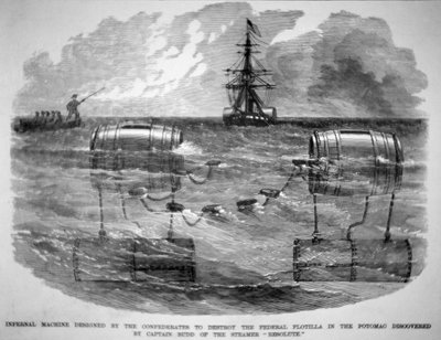 Infernal Machine ontworpen door de Confederates om de Federale Flotilla in de Potomac te vernietigen door American School