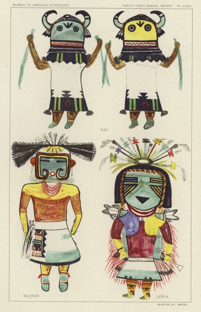 Kau, Muzribi, Lenya (kleurenlitho) door American School