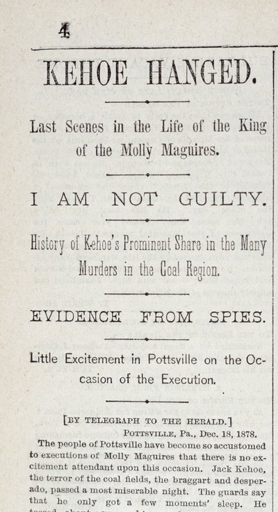Kehoe opgehangen, uit de New York Herald, 19 december 1878 door American School