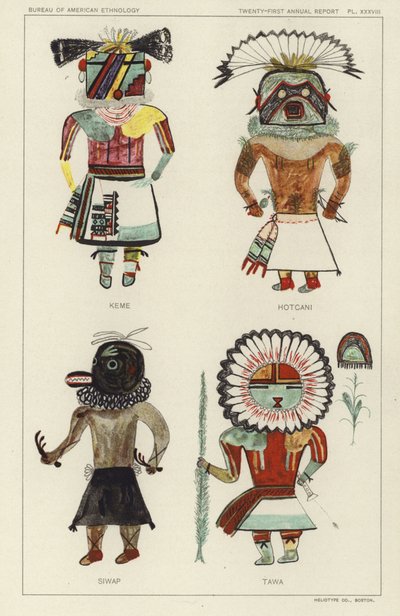 Keme, Hotcani, Siwap, Tawa (kleurenlitho) door American School