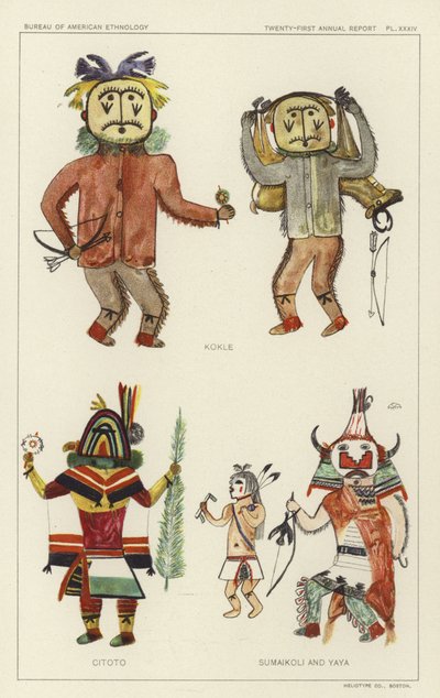 Kokle, Citoto, Sumaikoli en Yaya (kleurenlitho) door American School