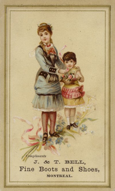 Dame en meisje met mand bloemen door American School