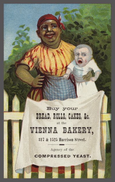 Dame met baby adverteert Vienna Bakery door American School