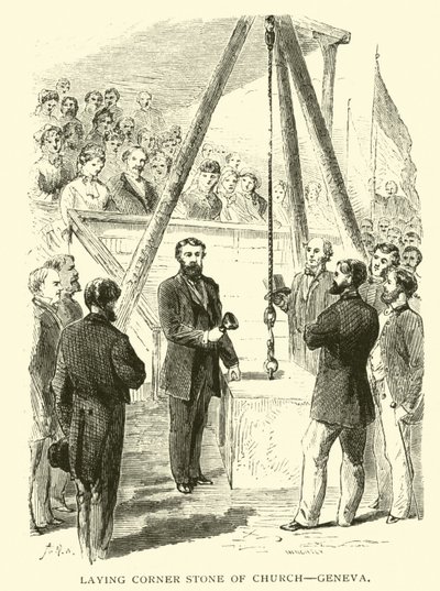 Leggen van de eerste steen van de Kerk, Genève door American School