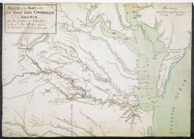 MARS van het LEGER onder luitenant-generaal GRAAF CORNWALLIS in VIRGINIA, van de SAMENVOEGING in Petersburg op 20 mei tot hun aankomst in Portsmouth op 12 juli 1781 door American School