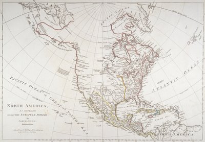 Kaart die Noord-Amerika toont zoals verdeeld door de Europese mogendheden, 1774 door American School