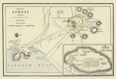 Kaart van Athene en zijn Omgeving; De Akropolis door American School