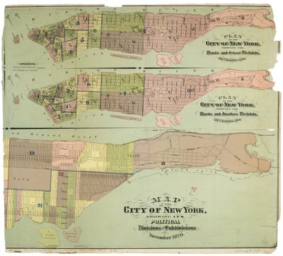 Kaart van de stad New York, met zijn politieke indelingen en onderverdelingen door American School