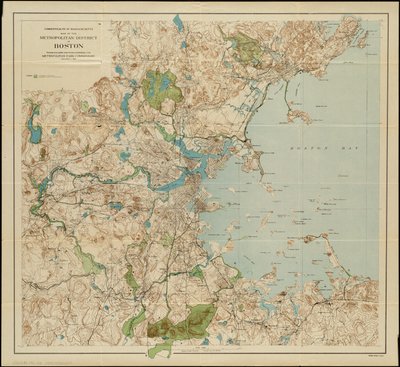 Kaart van het grootstedelijk district van Boston, Massachusetts: met lokale openbare reserveringen en bezittingen van de Metropolitan Park Commission, 1901 door American School