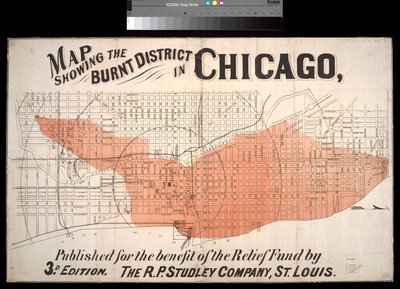 Kaart met het Verbrande District in Chicago, c.1872 door American School