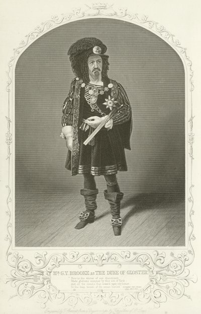 Meneer G V Brooke als de Hertog van Gloster, Richard de Derde, Act I, scène I door American School